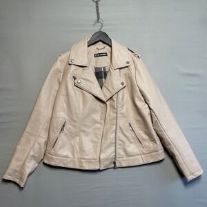 Steve Madden‎ Faux Leather Moto Jacket Cream Lace Up Detail Women's Size L*
